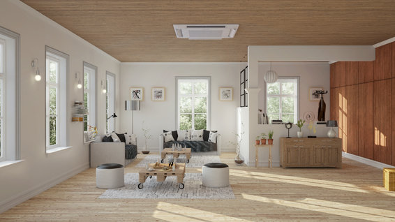 Wind Free 4 Way Cassette Lifestyle Image Living Room 1 open (jpg)